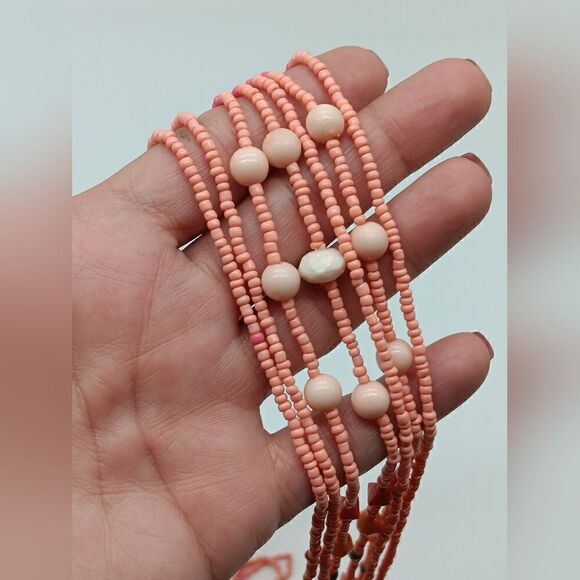 EL - Coral Beaded Ombre 20" 7 Strand Necklace & Matching Drop Earrings Set - Picture 11 of 14